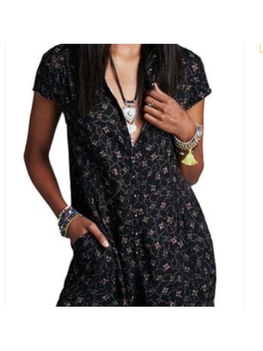 Free People Debby Dot Black Floral Print Shorts Romper with Silver Buttons - Picture 8 of 9